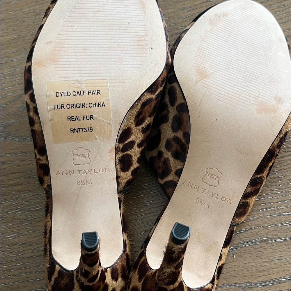 Ann Taylor Calf Hair Leopard Print Women's Mules Black Suede Toe Tip Size 6.5 - Picture 7 of 10